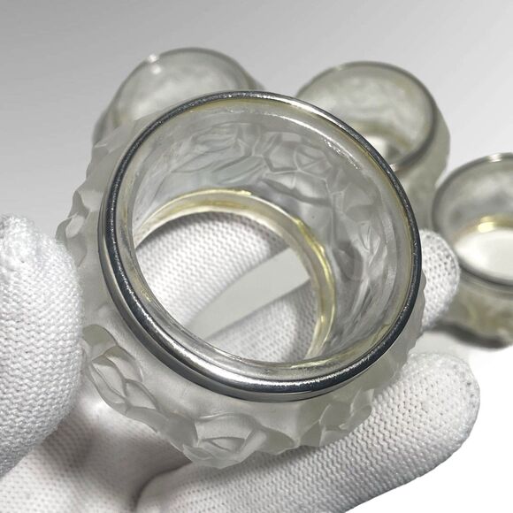 VTG William Adams Napkin Rings Set of 4 Frosted Rose Lead Crystal Silver Plated - Picture 5 of 5